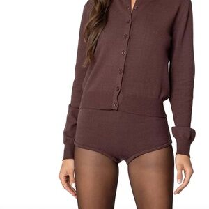 Edikted Ashlin Brown Knit Micro Shorts Size XL